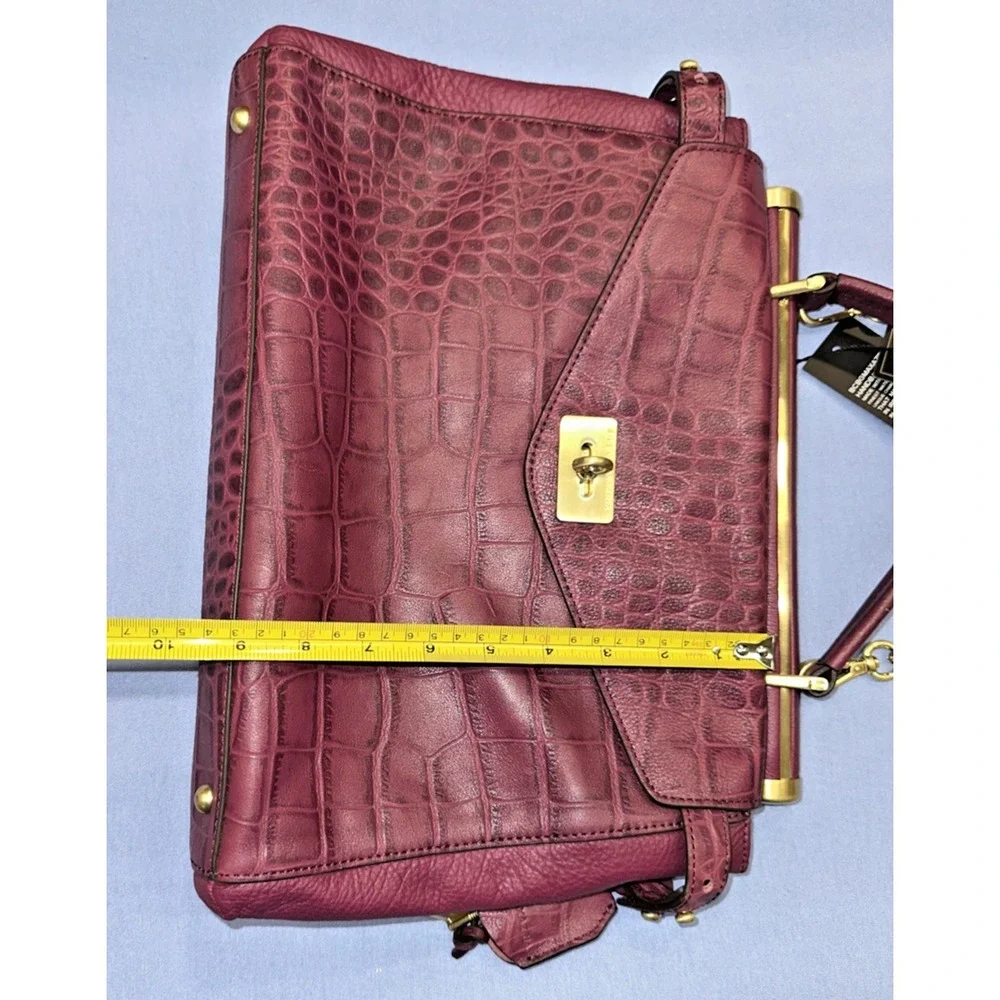 BCBGmaxazria Milano Genuine Leather Satchel Shoulder Bag Merlot Gold Hardware